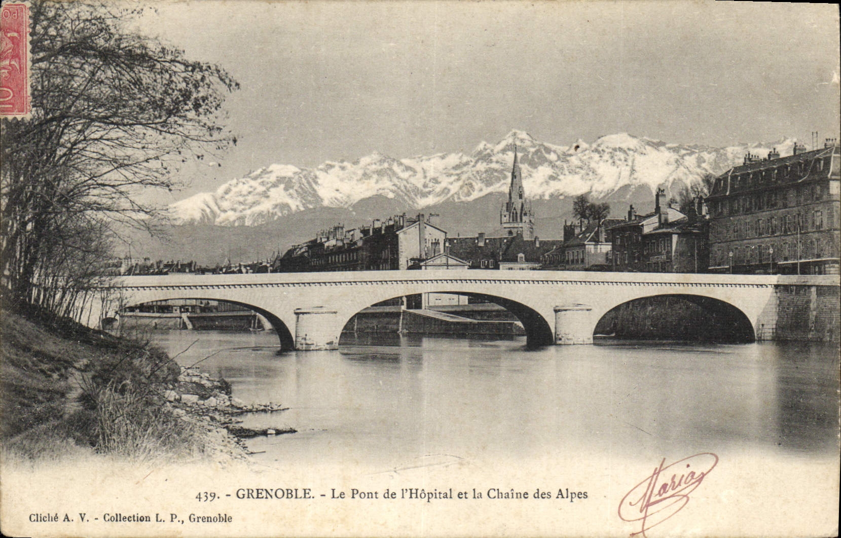 CPA Grenoble Le Pont de l'Hopital et la Chaine des Alpes 