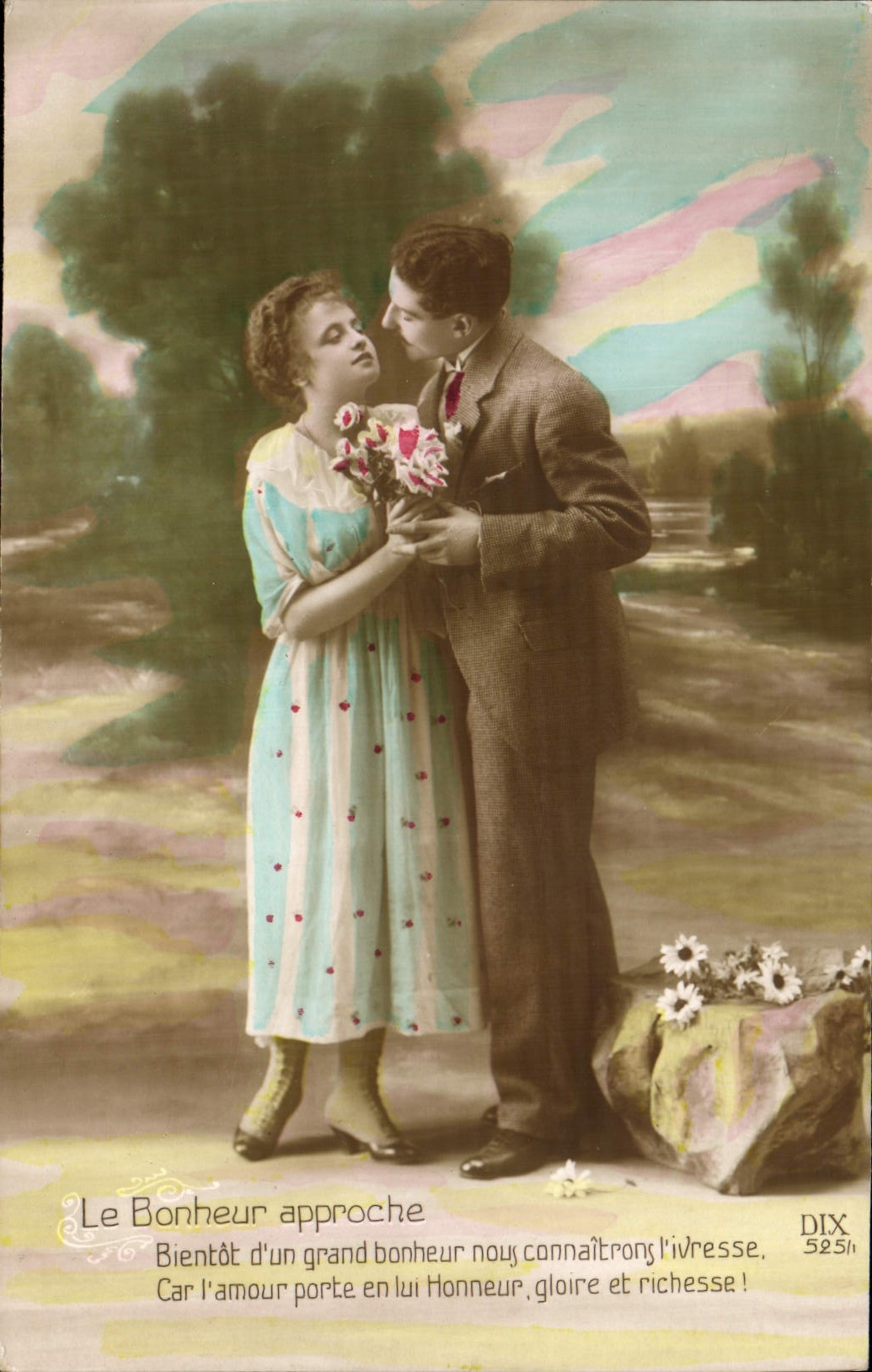 CPA Le Bonheur approche Bientot d'un grand nou connaitrong l'ivresse Femme