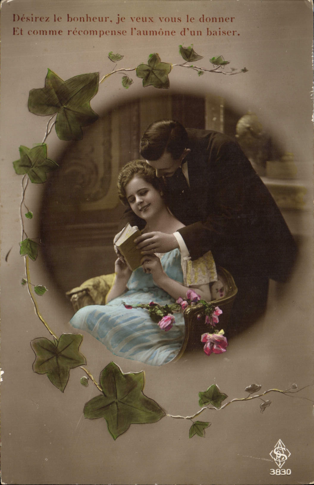 CPA Desirez le bonheur je veux vous le donner et comme recompense l'aumone d'un baiser Femme