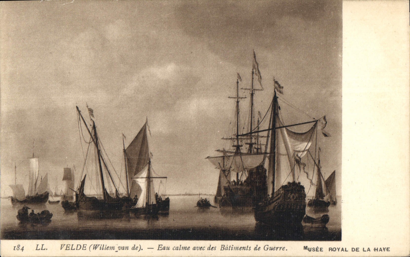 CPA Velde Wiliem van de Eau calme avec des Batiments de Guerre Musee royal de la Haye 