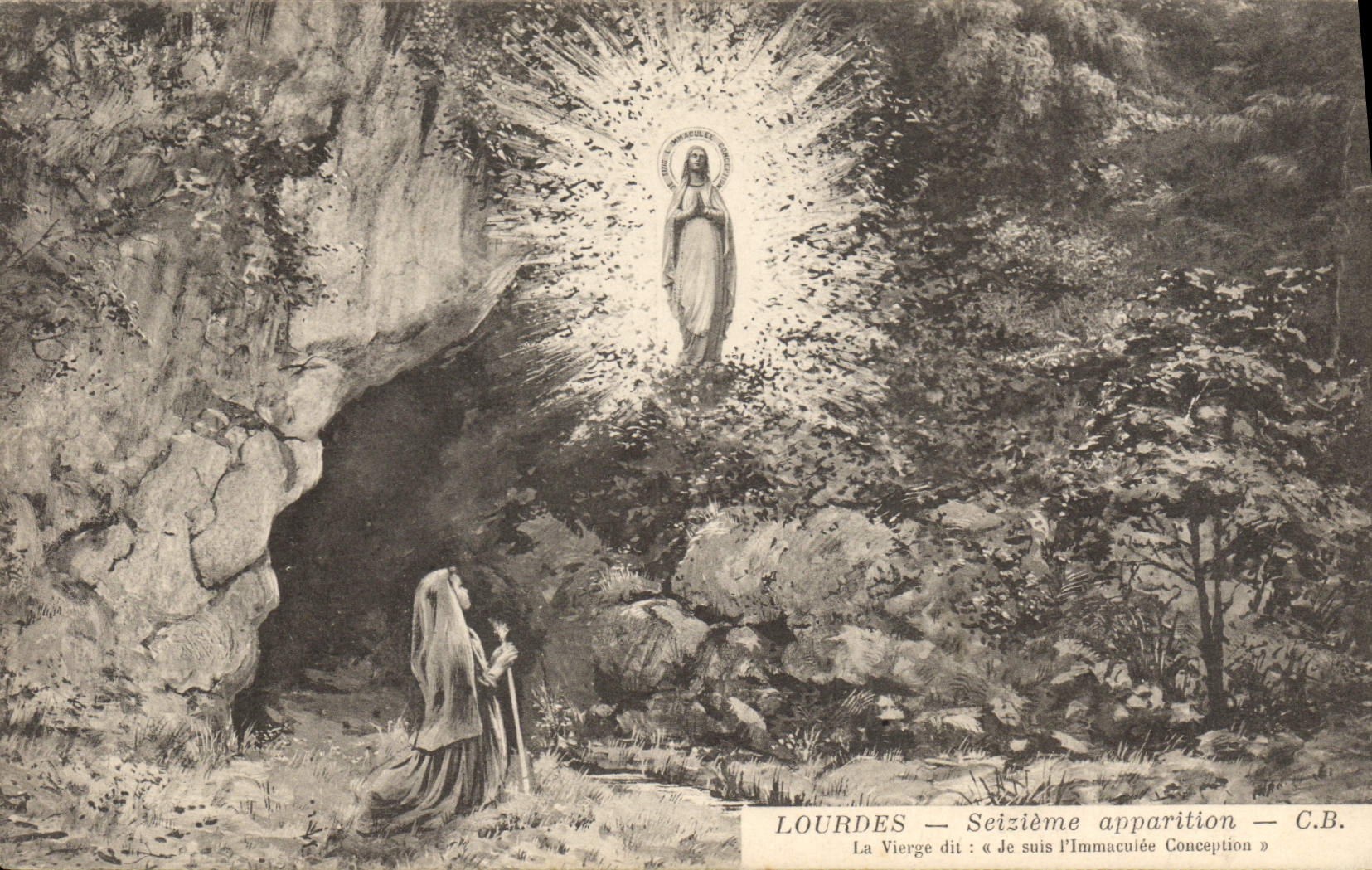 CPA Lourdes Seizieme apparition la Vierge dit je suis l'Immaculee Conception 