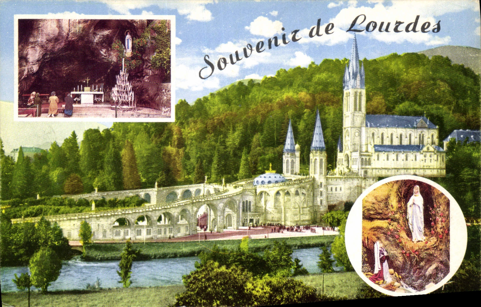 CPA Souvenir de Lourdes Basilique Grotte Apparition 