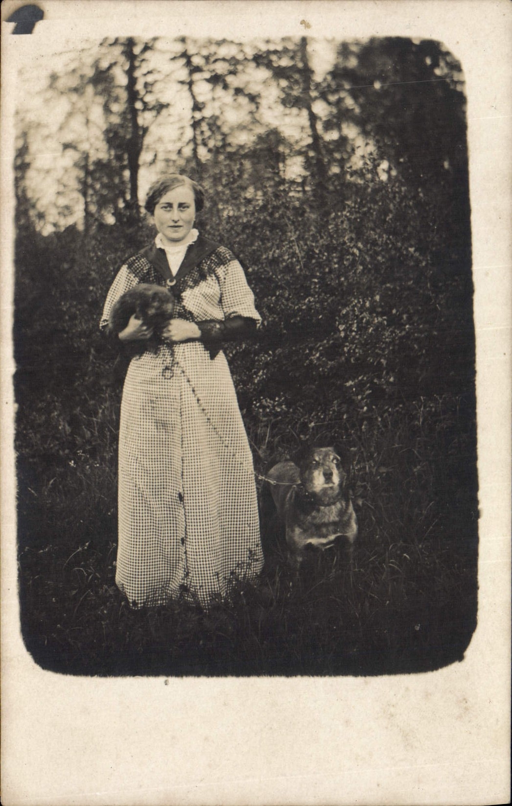 CARTE PHOTO Femme Chien