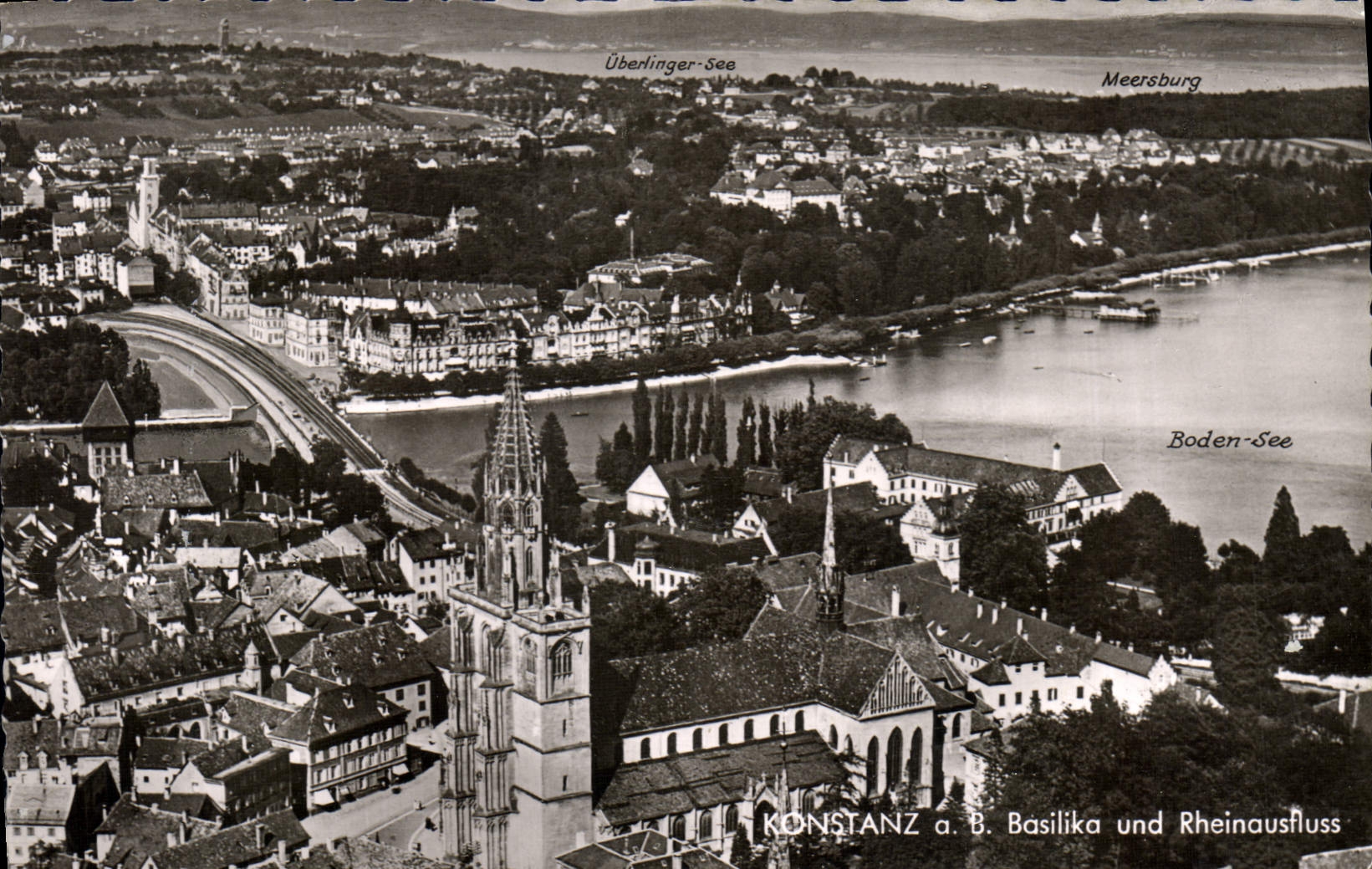 CPA Konstanz Basilika und Rheinausfluss