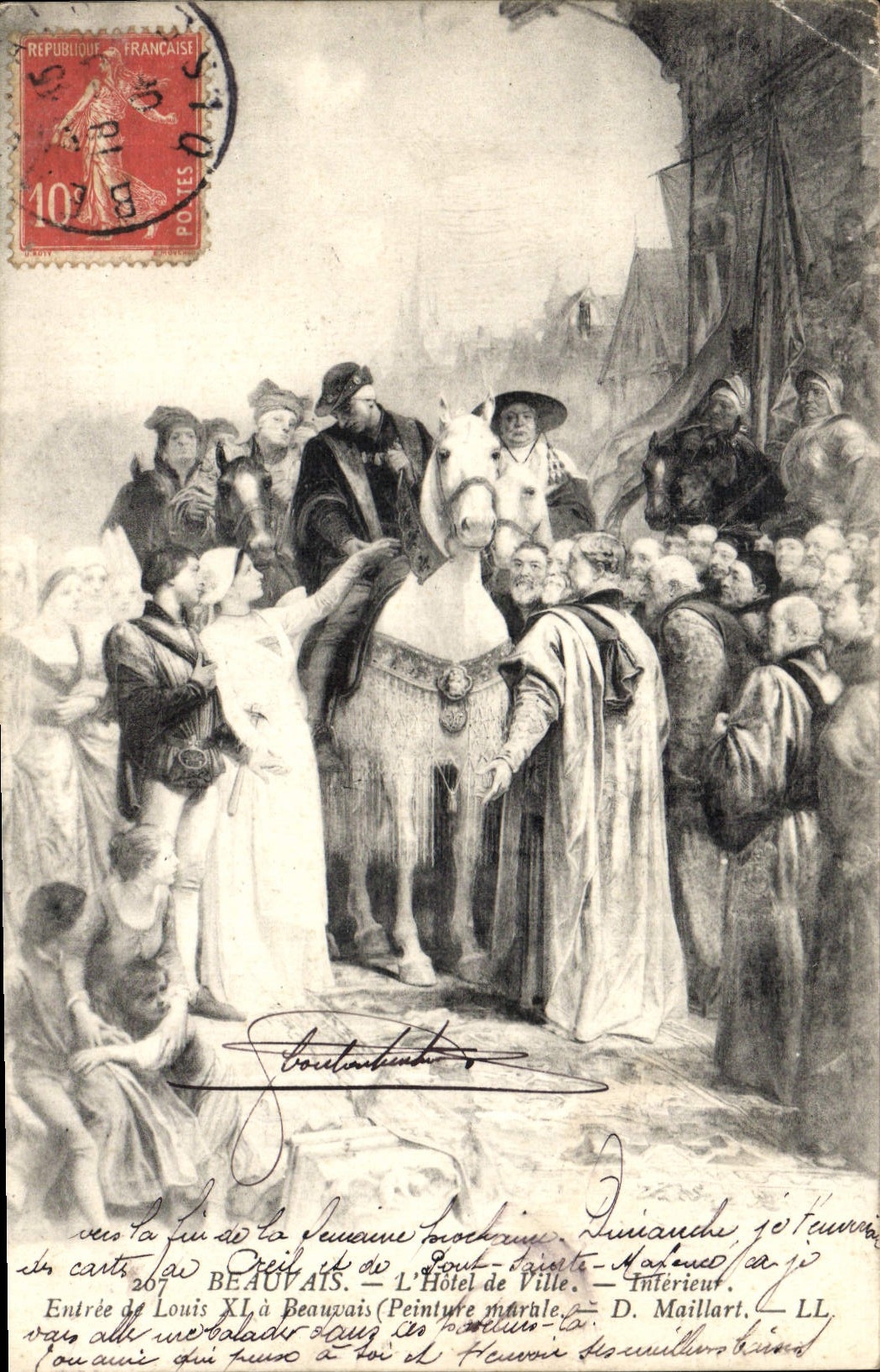 CPA Beauvais L'Hotel de Ville Interieur Entree de louis XI a Beauvais Peinture murale Maillart