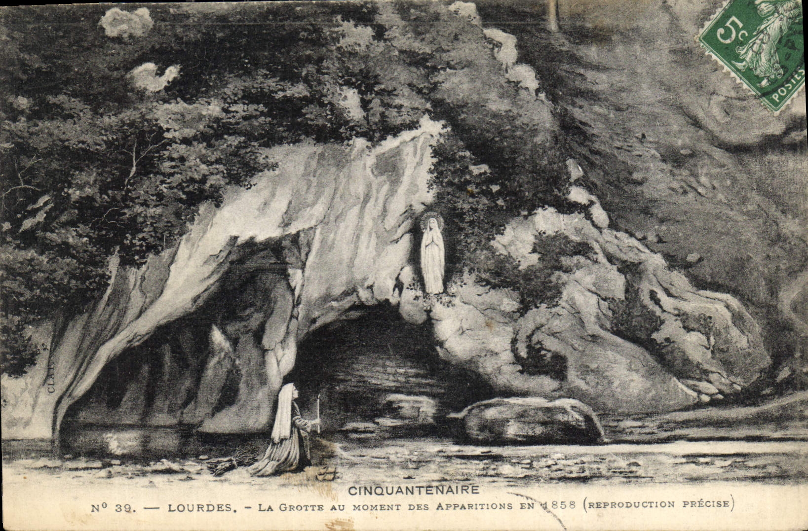 CPA Cinquantenaire Lourdes la grotte au Moment des Apparitions en 1858 Reproduction Precise 