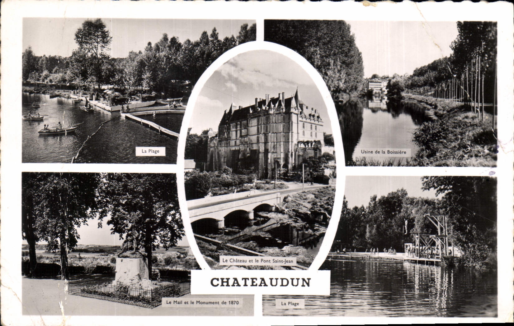 CPA Chateaudun La plage Usine de la Boissiere Le mail et le monument de 1870 La plage