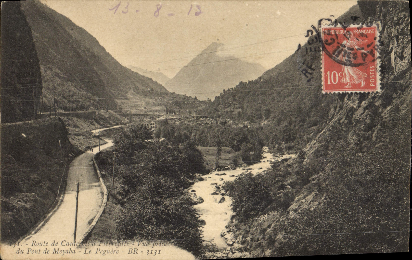 CPA Route de Cauterets vue prise du Pont de Meyaba le Pegnere 