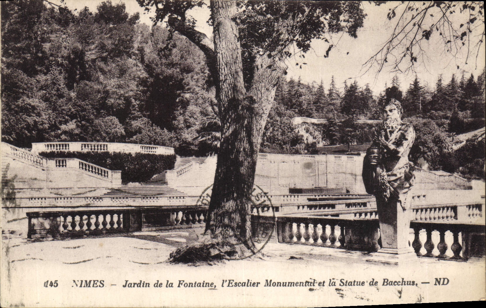 CPA Nimes Jardin de la Fontaine l'Escalier Monumental et la Statue de Bacchus