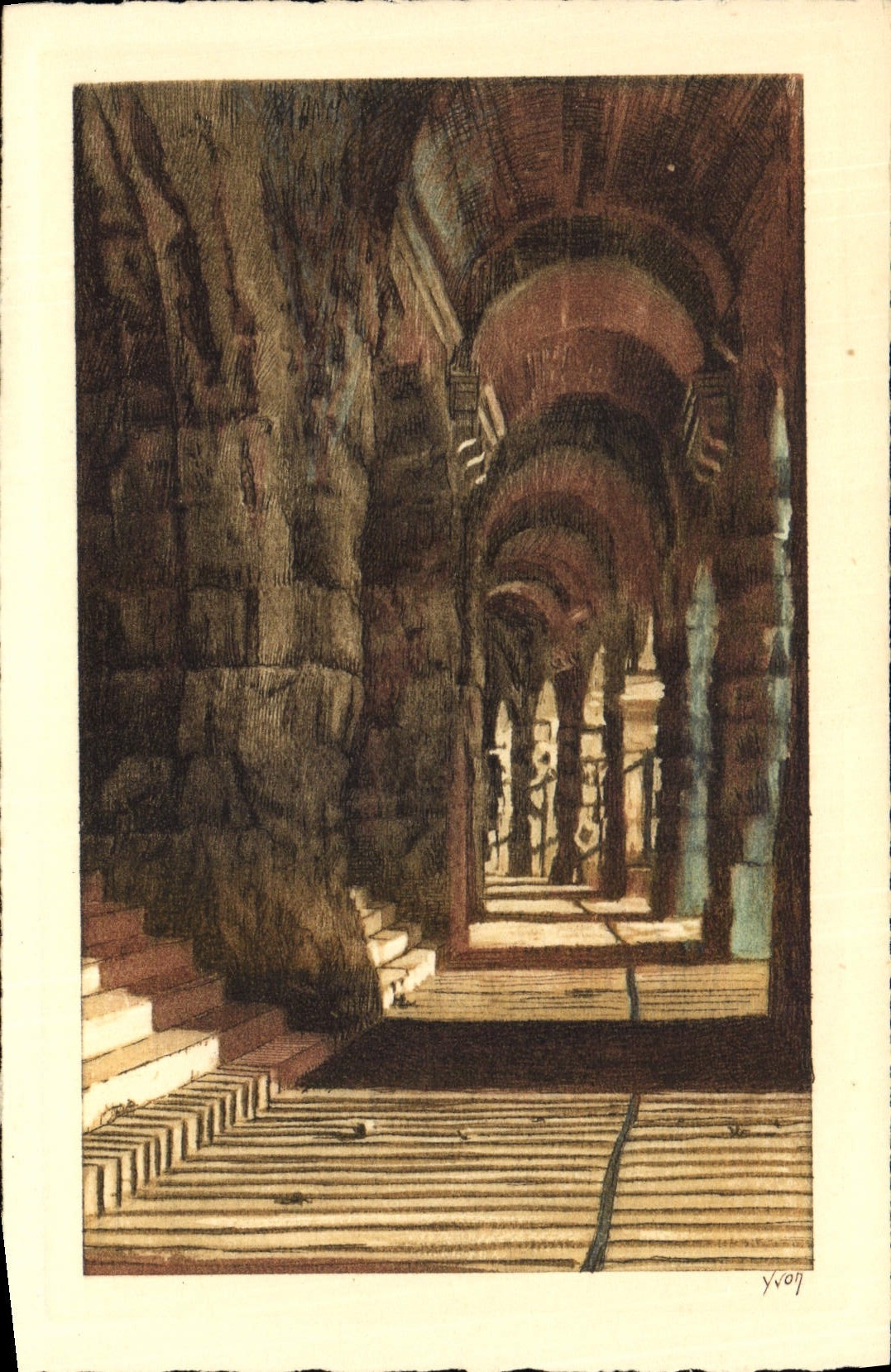 CPA La Douce France Nimes Gard Galerie faisant le tour des Arenes 