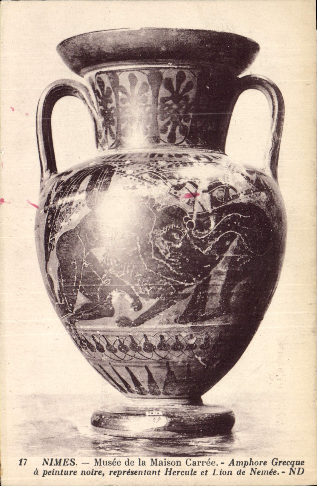 CPA Nimes Musee de la Maison Carree Amphore Grecque a peinture noire representant Hercule et Lion de