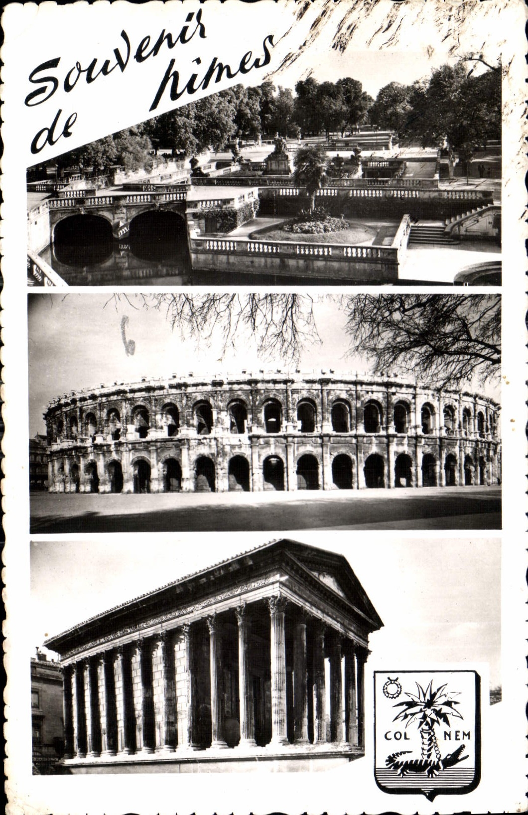 CPA Nimes Gard Le Jardin de la Fontaine les Arenes Romaines La Maison Carree et le Theatre 