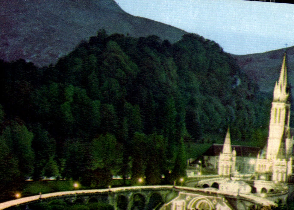 CPA Lourdes La Basilique Illuminee et la Procession aux flambeaux 