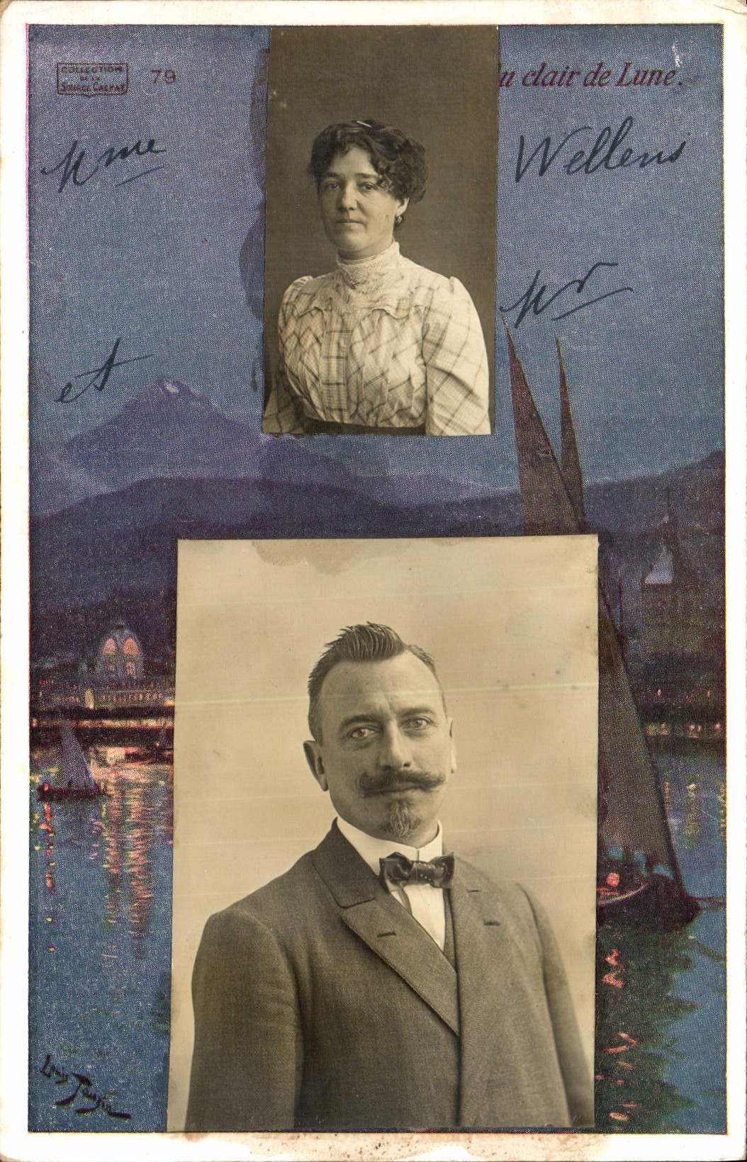 CPA Clair de Lune Femme Homme