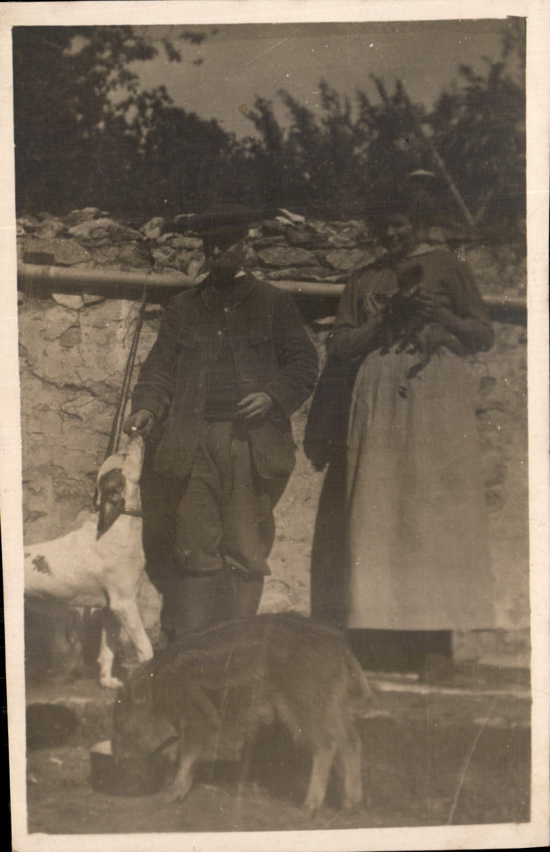 CARTE PHOTO Couple Chiens