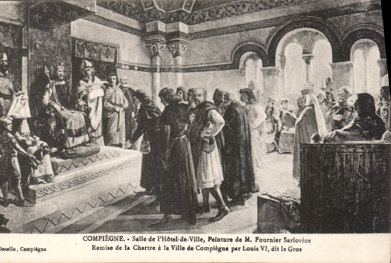 CPA Compiegne Salle de l'Hotel de Ville Peinture de M Fournier Sarloveze remise de la Chartre a la V