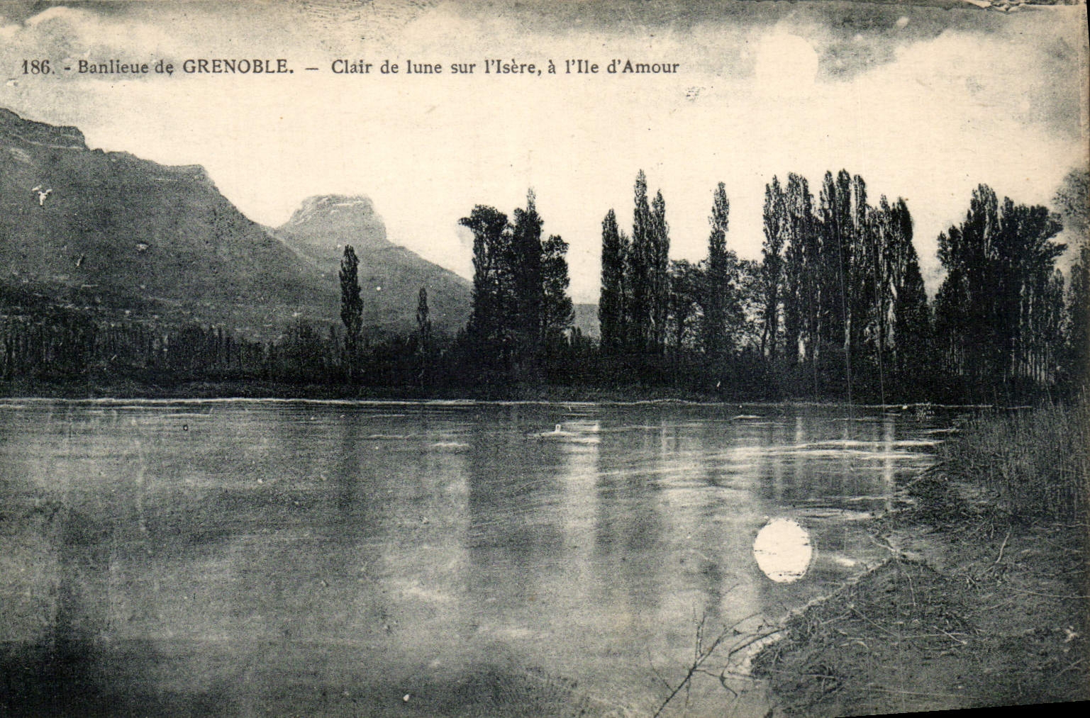 CPA Banlieue de Grenoble Clair de lune sur l'Isere a l'Ile d'Amour 