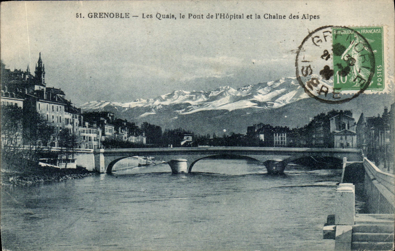 CPA Grenoble les Quias le pont de l'Hopital et la Chaine des Alpes 