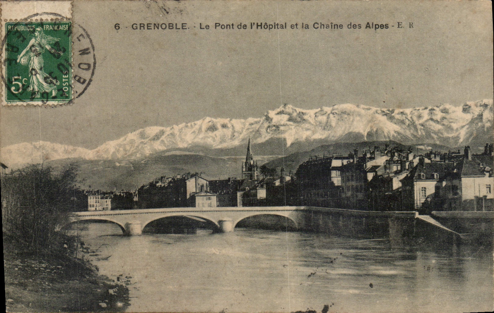 CPA Grenoble le Pont de l'Hopital et la Chaine des Alpes 