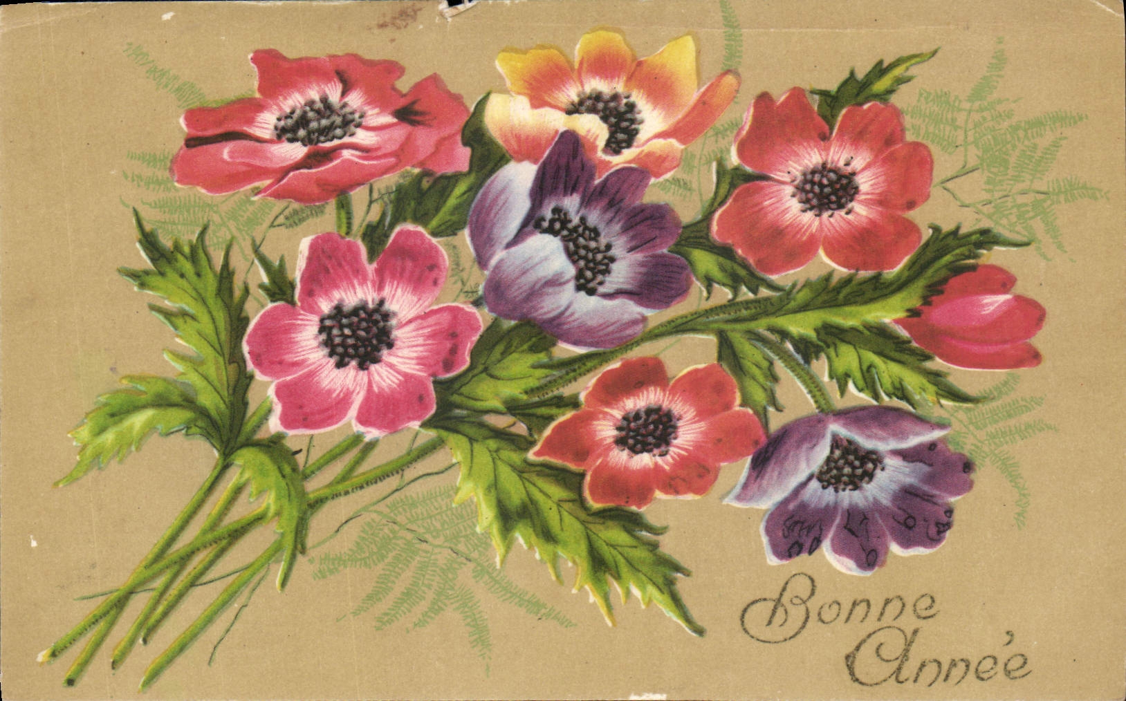 CPA Bonne annee Fleurs