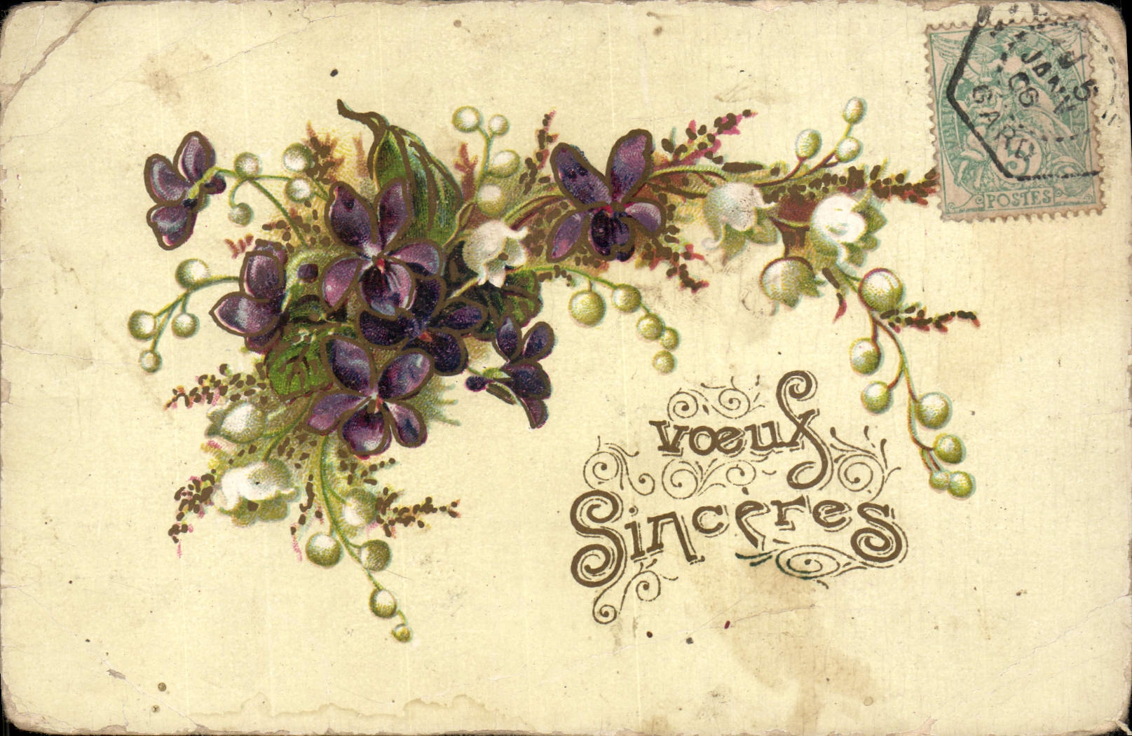 CPA Voeux sinceres Fleurs