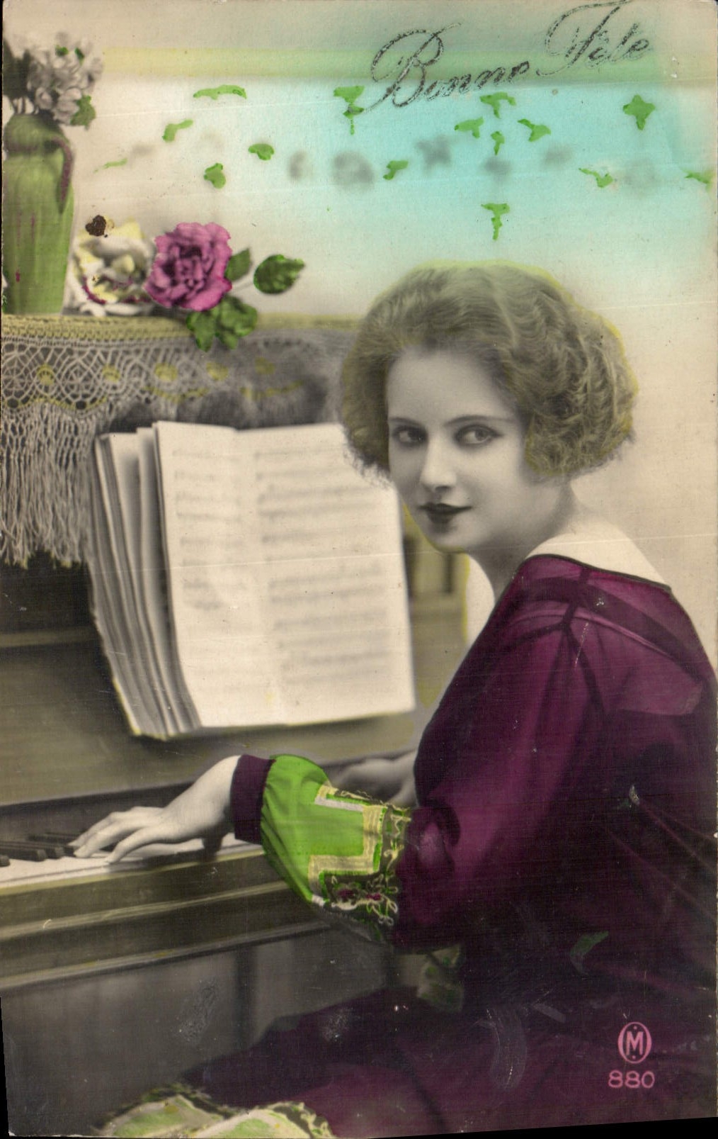 CPA Bonne fete femme Piano