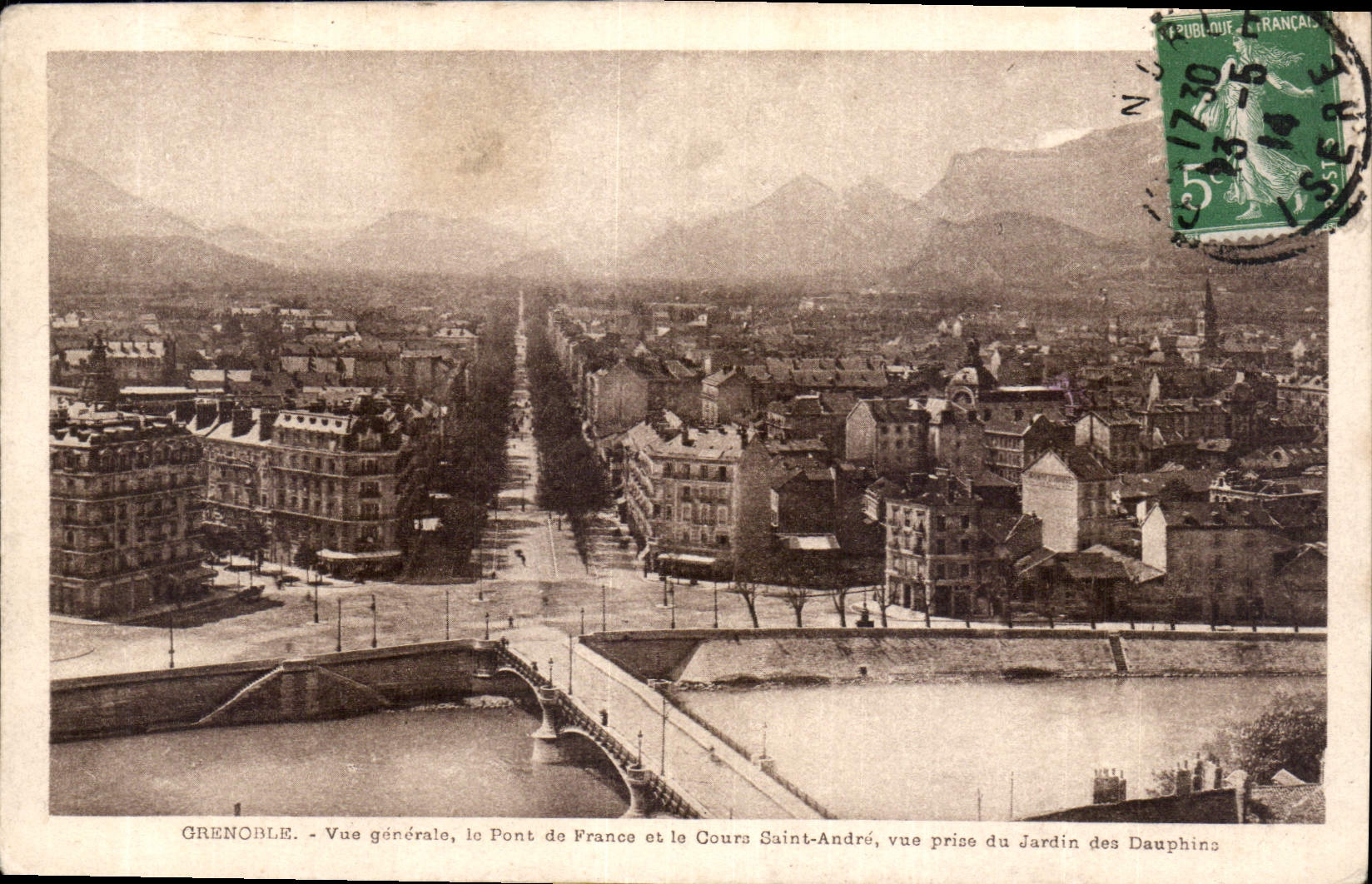 CPA Grenoble vue generale le pont de France et le Cours Saint Andre vue prise du Jardin des Dauphins