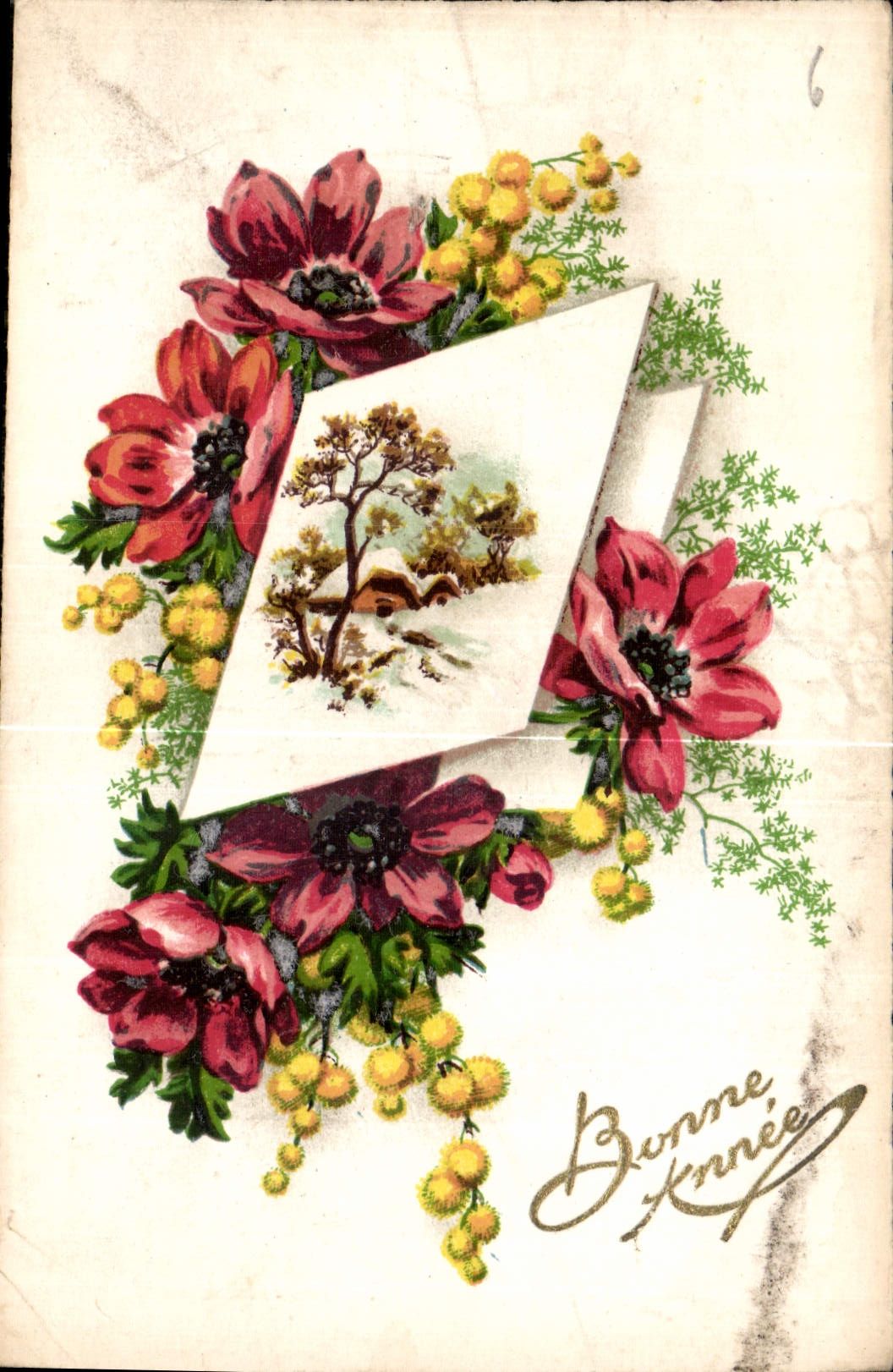 CPA Bonne Annee Fleurs