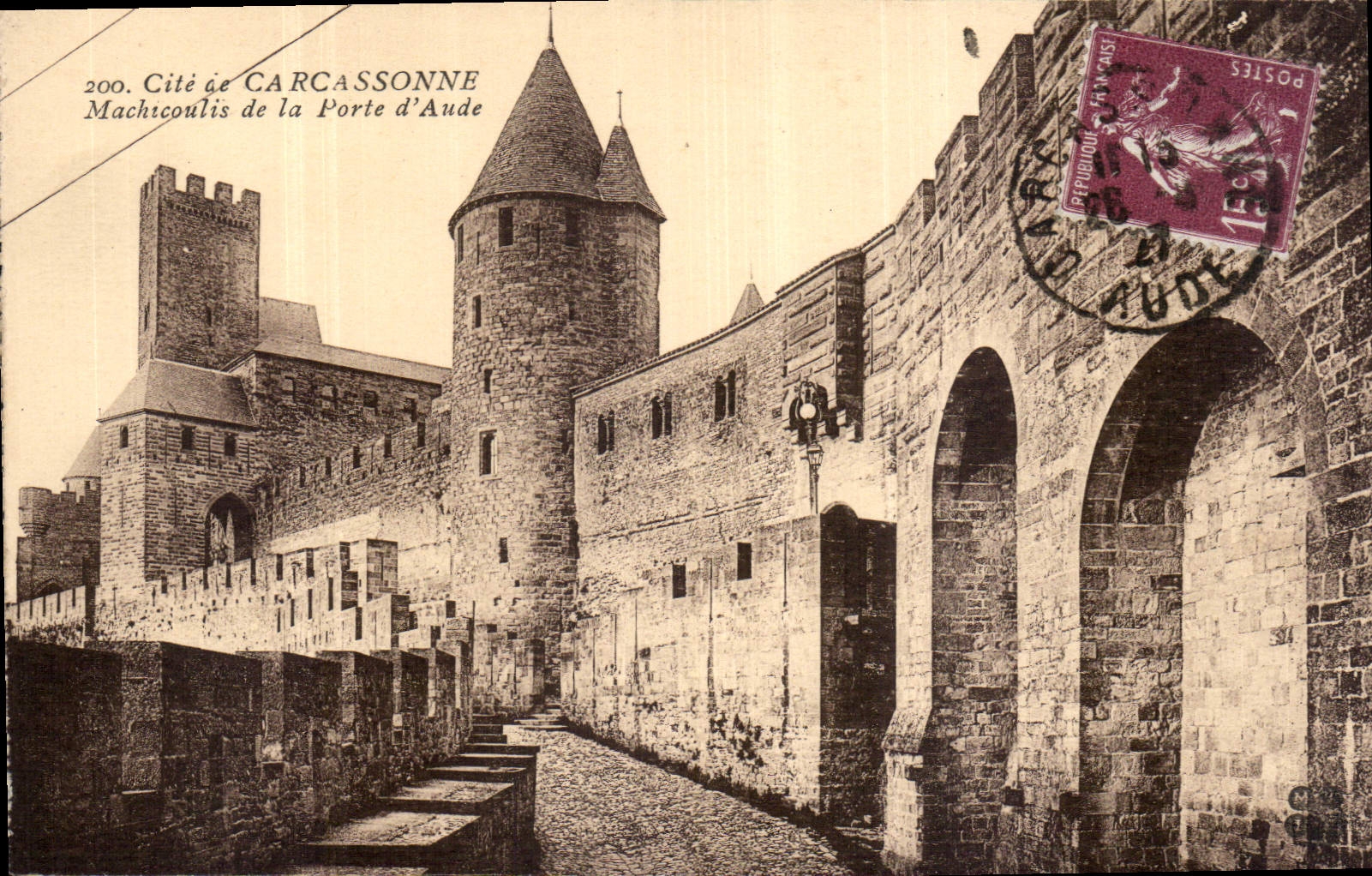 CPA Cite de Carcassonne Machicoulis de la Porte d'Aude 
