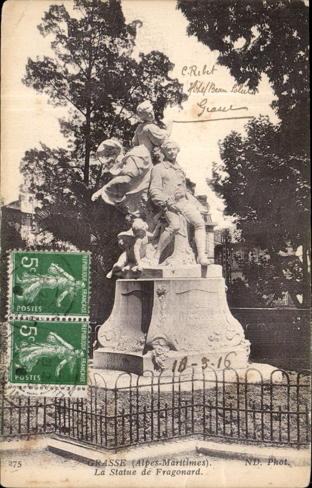CPA Grasse Alpes maritimes la Statue de Fragonard 