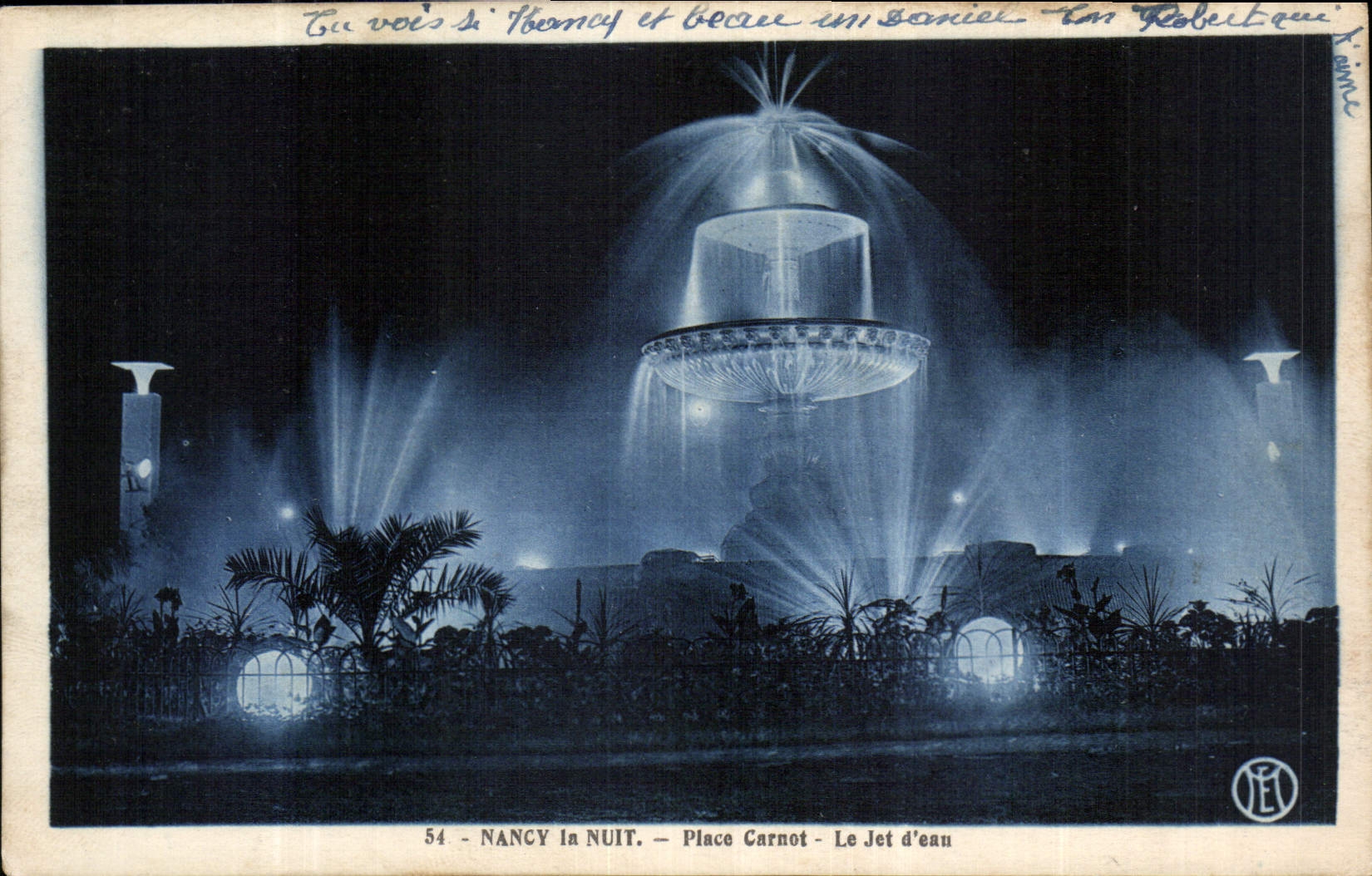 CPA Nancy la Nuit Place Carnot le Jet d'eau 