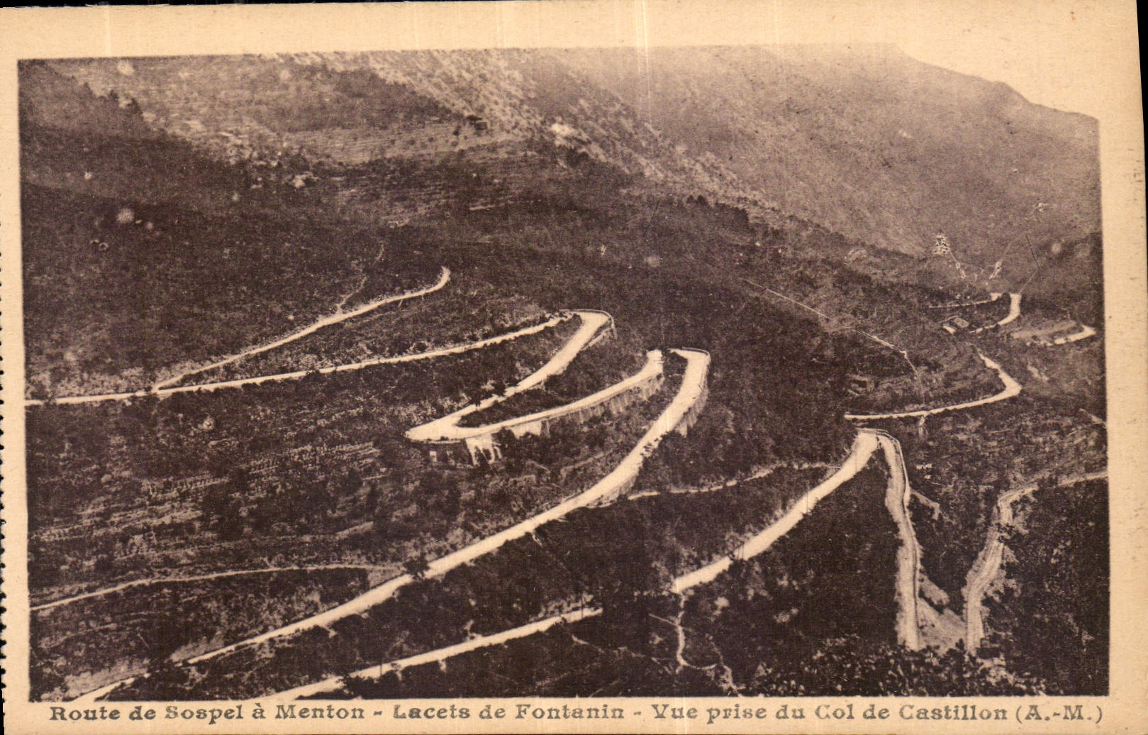 CPA Route de Sospel a Menton Lacets de Fontaine vue prise du Col de Castillon A M 