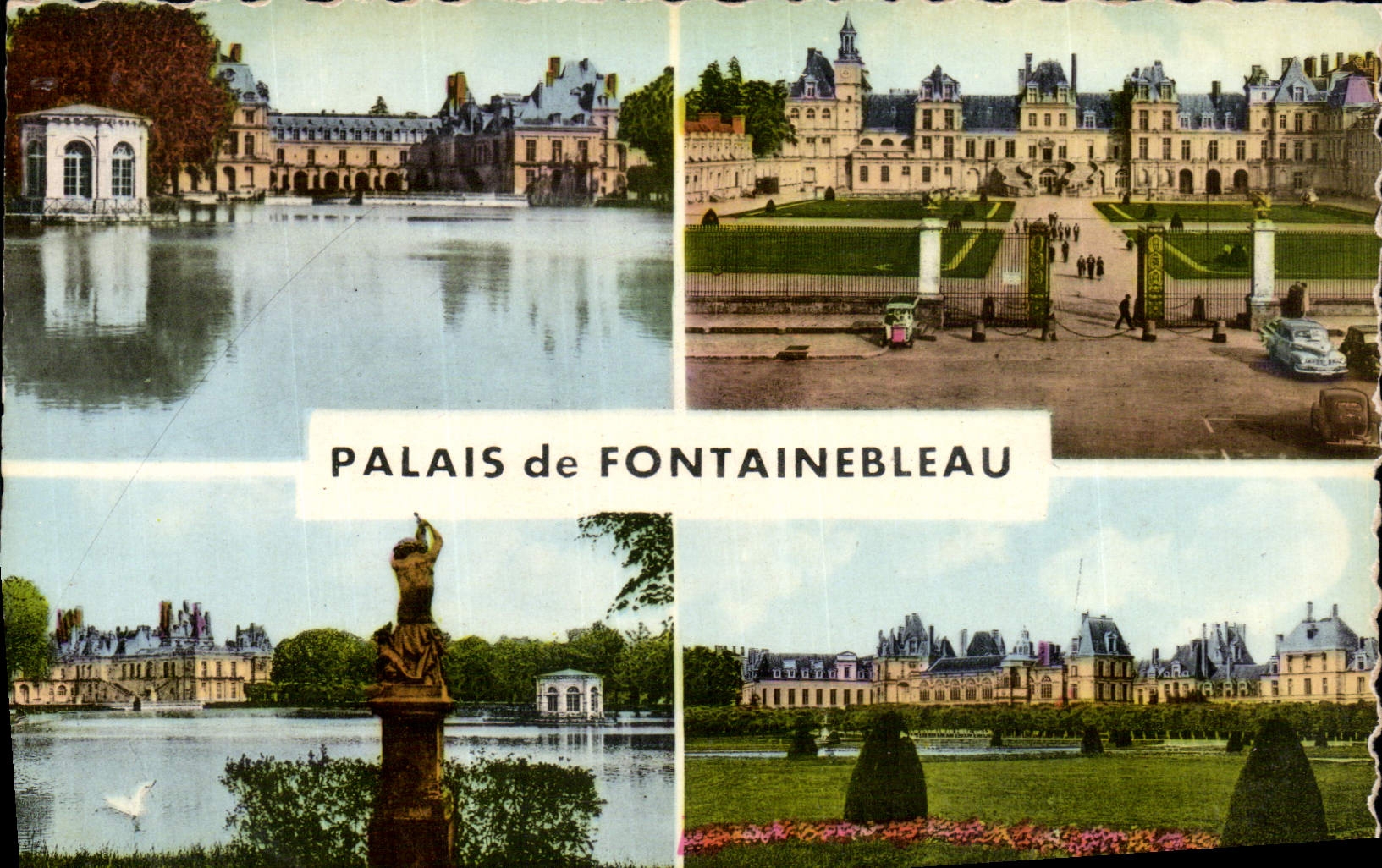 CPA Palais de Fontainebleau Le Chateau et le Pavillon de l'Etang des Carpes La Grille d'Honneur et l