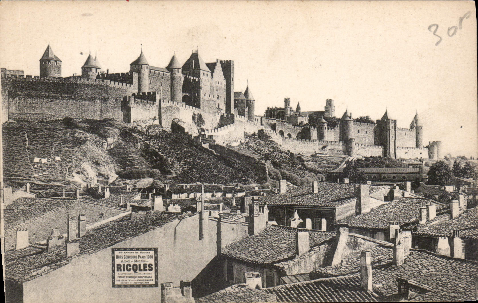 CPA La Cite de Carcassonne Ensemble de l'Ouest Publicite Ricqles