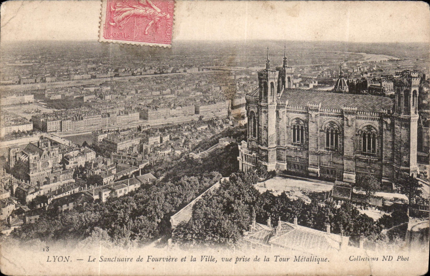 CPA Lyon la Sanctuaire de Fourvriere et la Ville vue prise de la Tour Metallique 