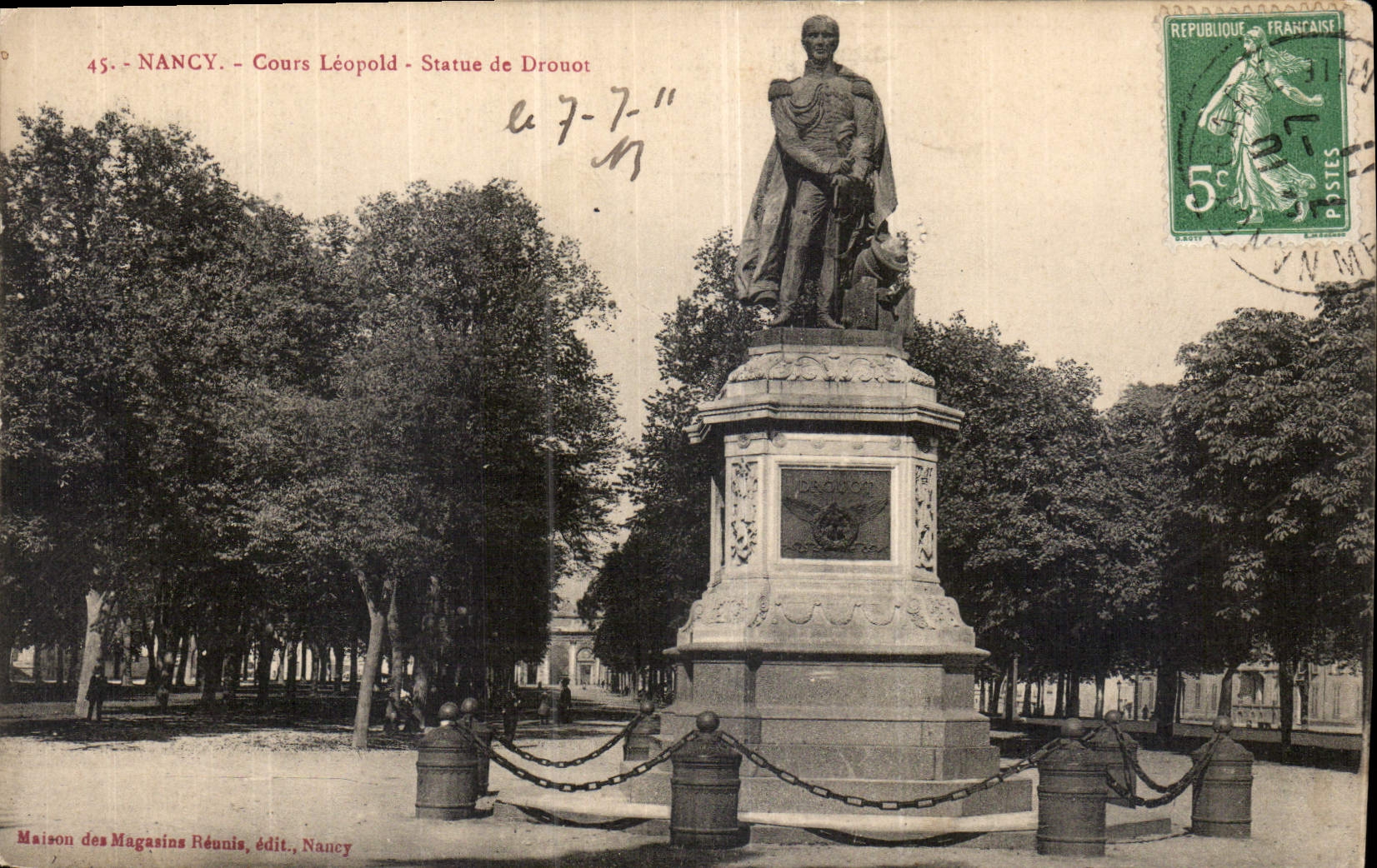 CPA Nancy Cours Leopold Statue de Drouot 