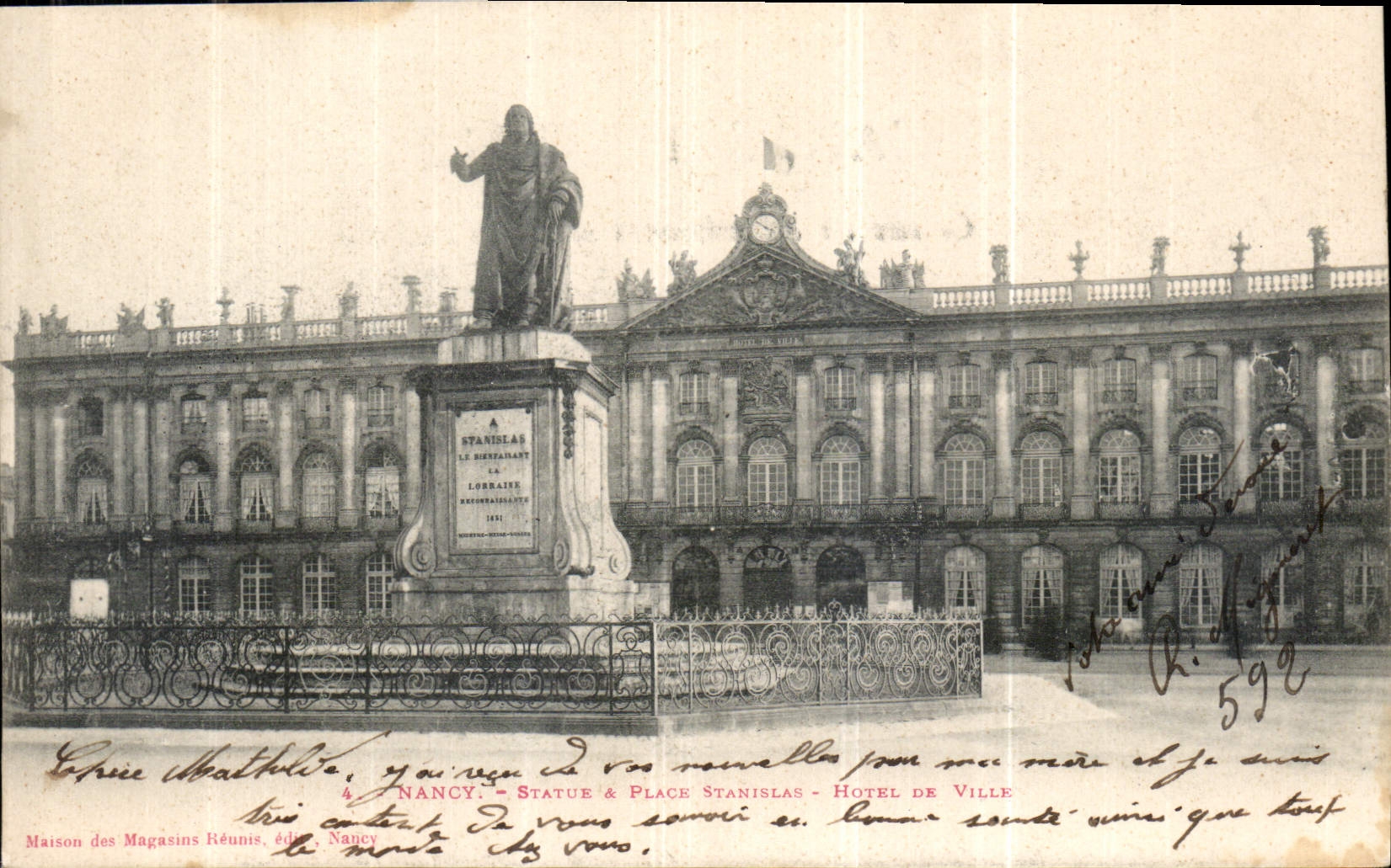 CPA Nancy Statue et Place Stanislas Hotel de Ville 