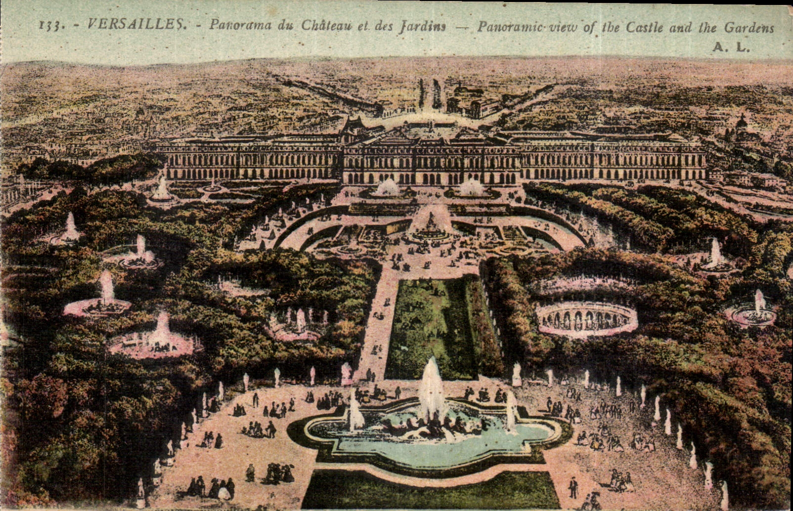 CPA Versailles Panorama du Chateau et des Jardins 