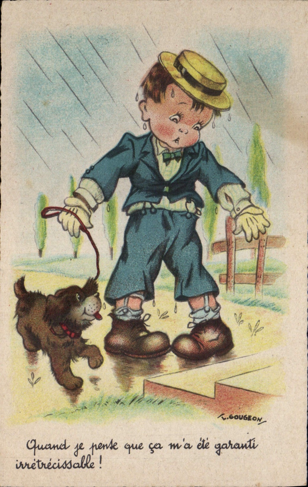 CPA Quand je pense que ca m'a ete garanti irretrecissable Chien Enfant