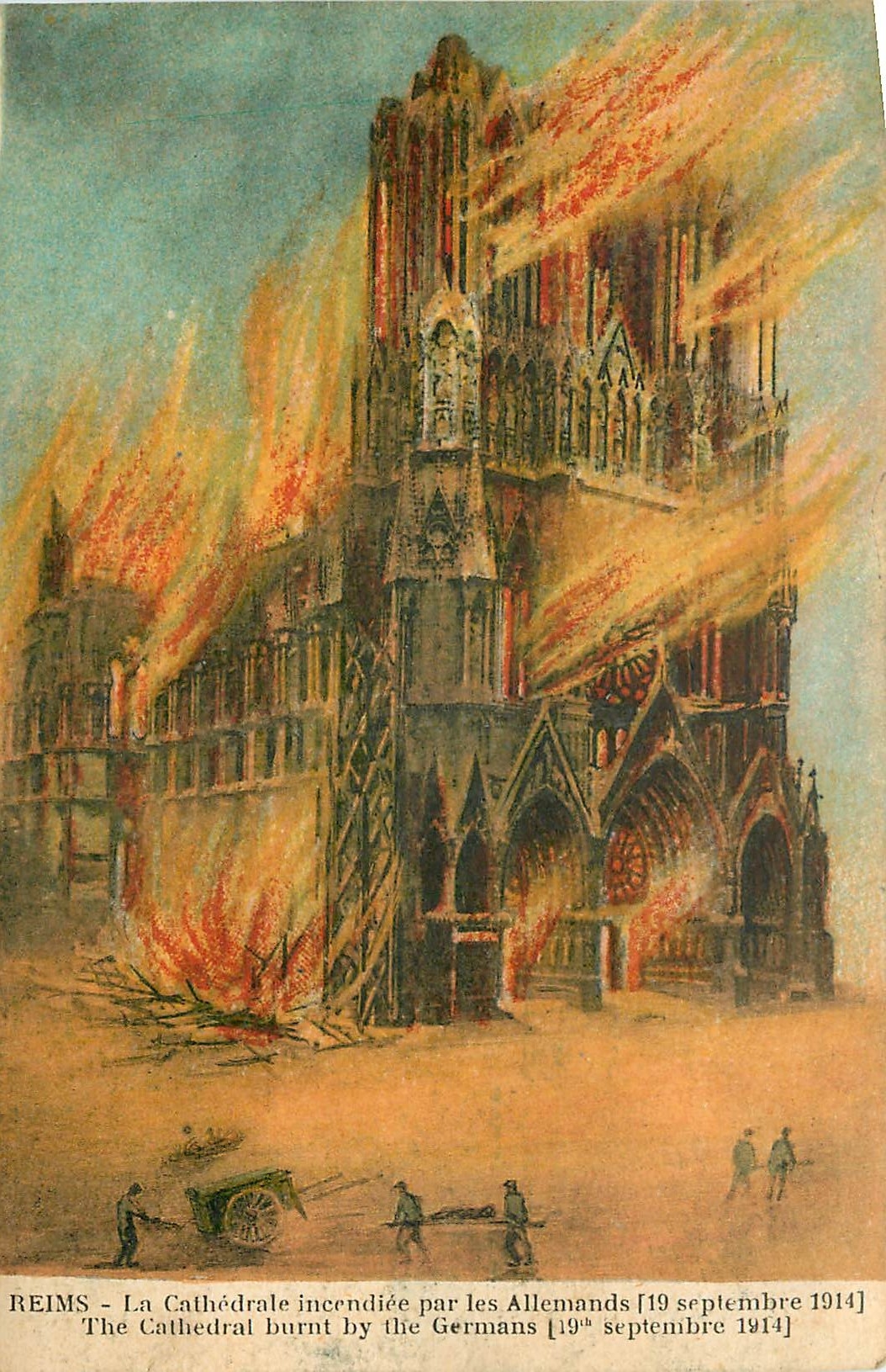 CPA Reims la Cathedrale incendiee par les Allemands 19 septembre 1914 