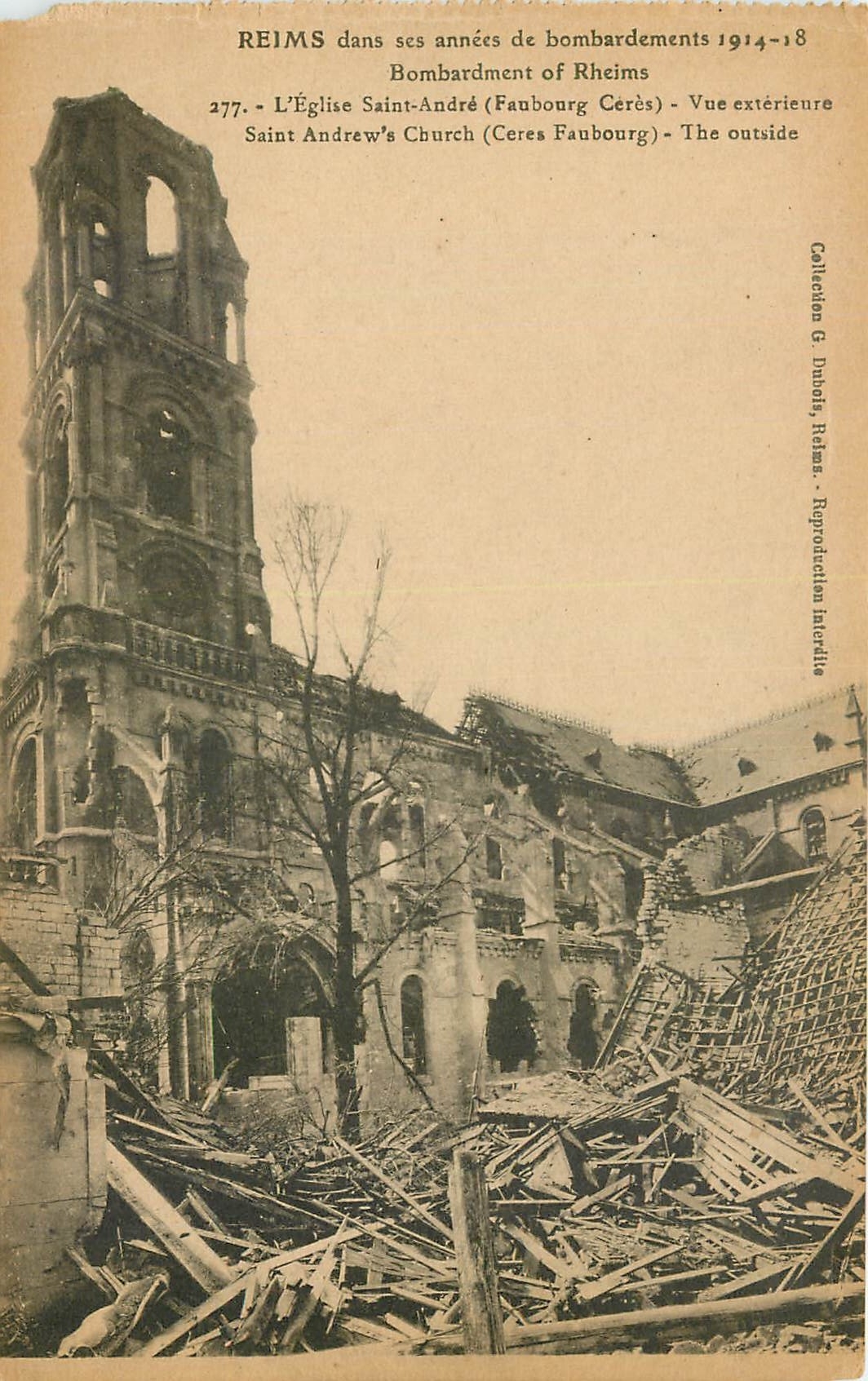 CPA Reims dans ses annees de bombardements Bombardement of Rheims l'Eglise Saint Andre Faubourg Cere