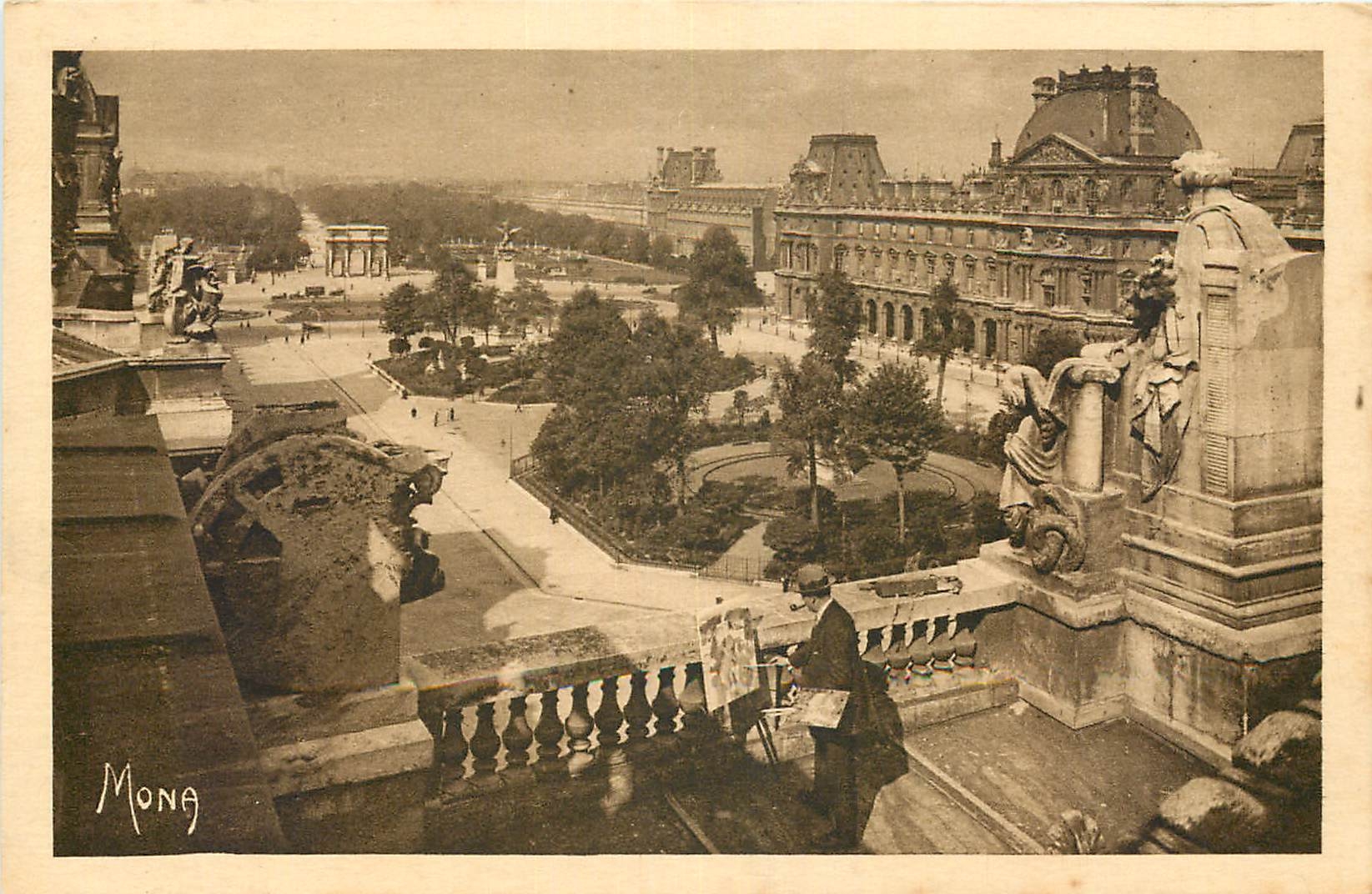 CPA Les petits tableaux de Paris perspective sur les Jardins du louvre et des Tuileries a droite pav
