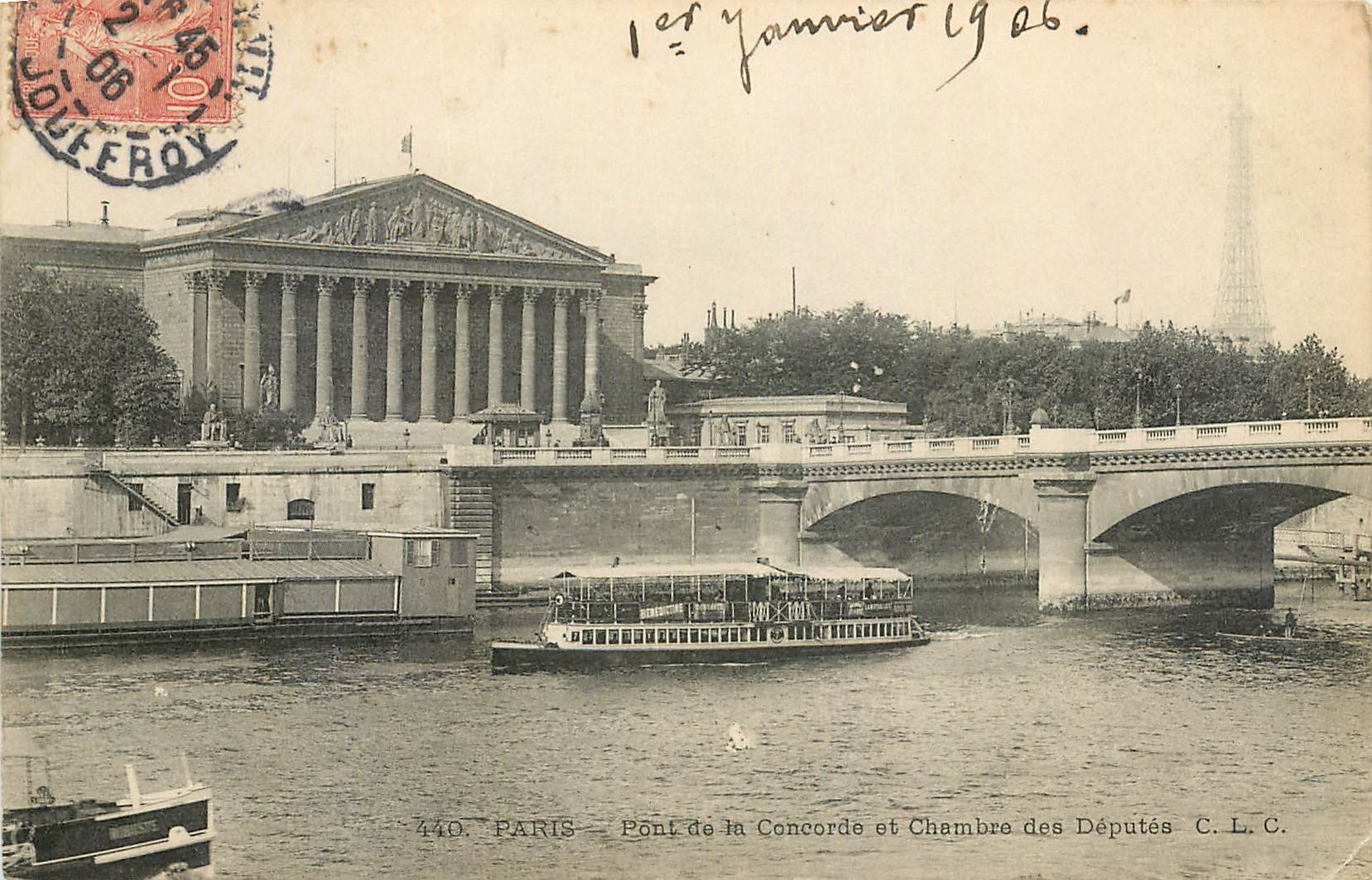 CPA Paris Pont de la Concorde et Chambre des Deputes Tour Eiffel