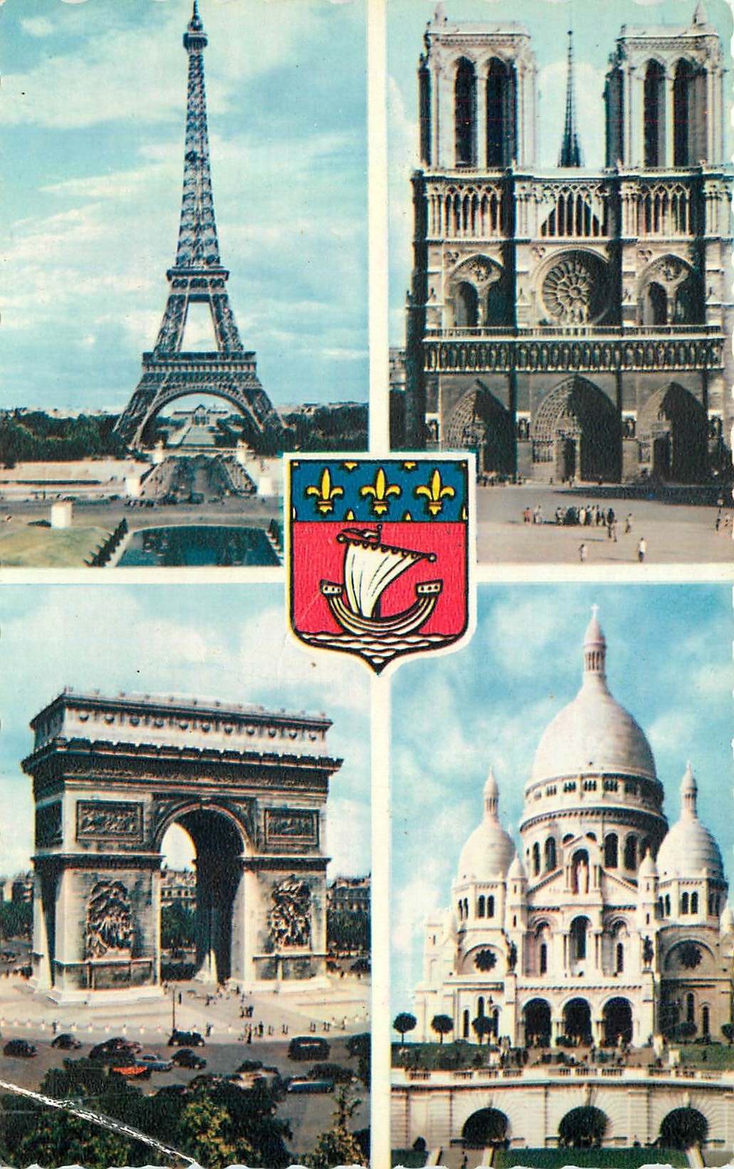 CPA Paris La Tour Eiffel Notre Dame arc de triomphe Sacre Coeur 