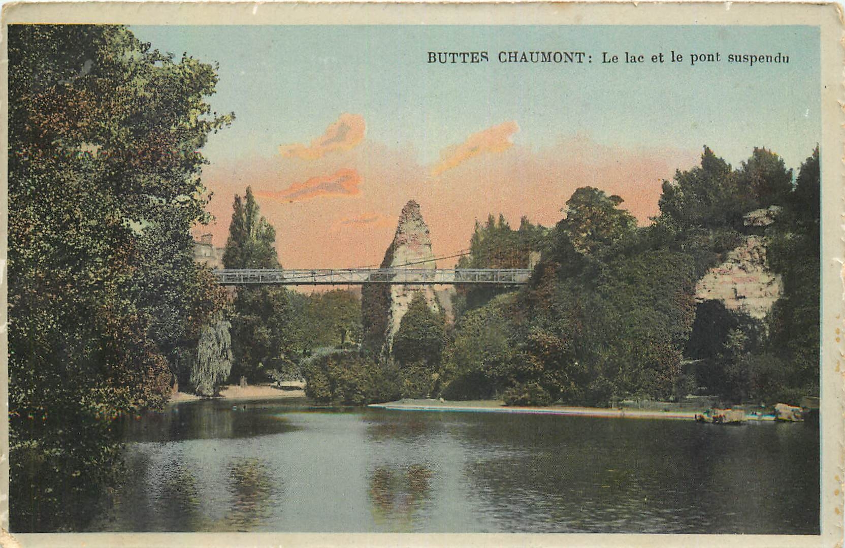 CPA Buttes Chaumont le Lac et le pont suspendu