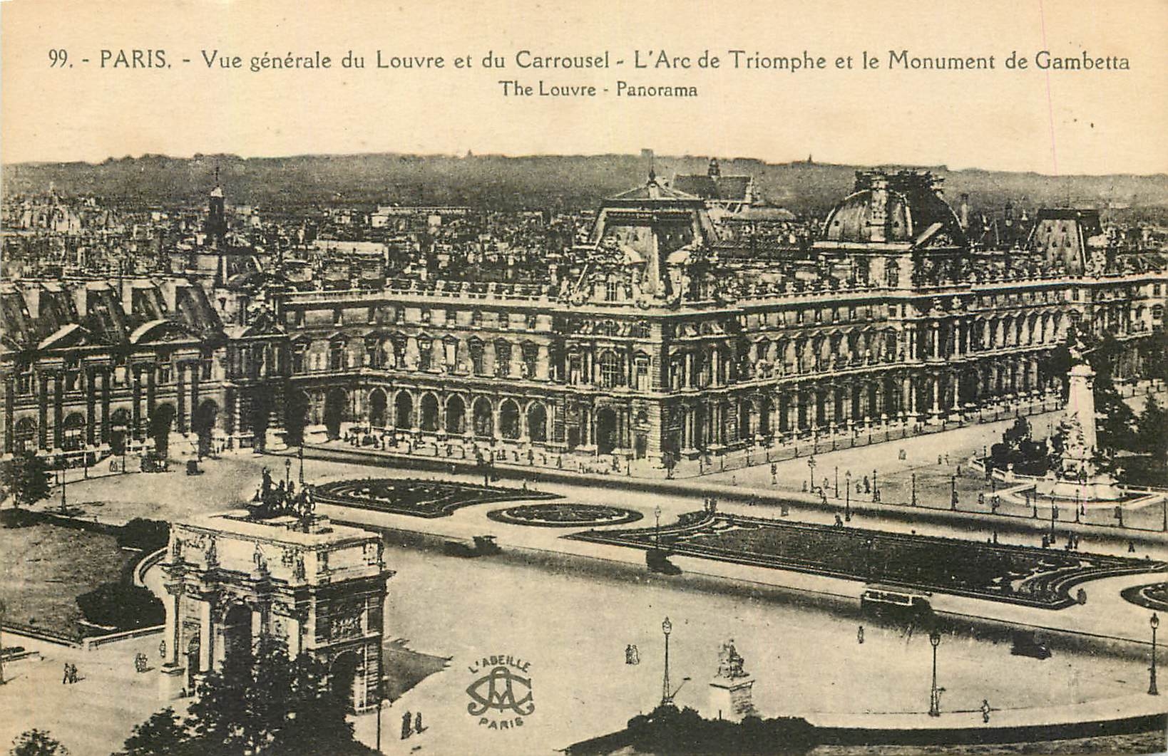 CPA Paris vue generale du Louvre et du Carrousel l'Arc de triomphe et le monument de Gambetta