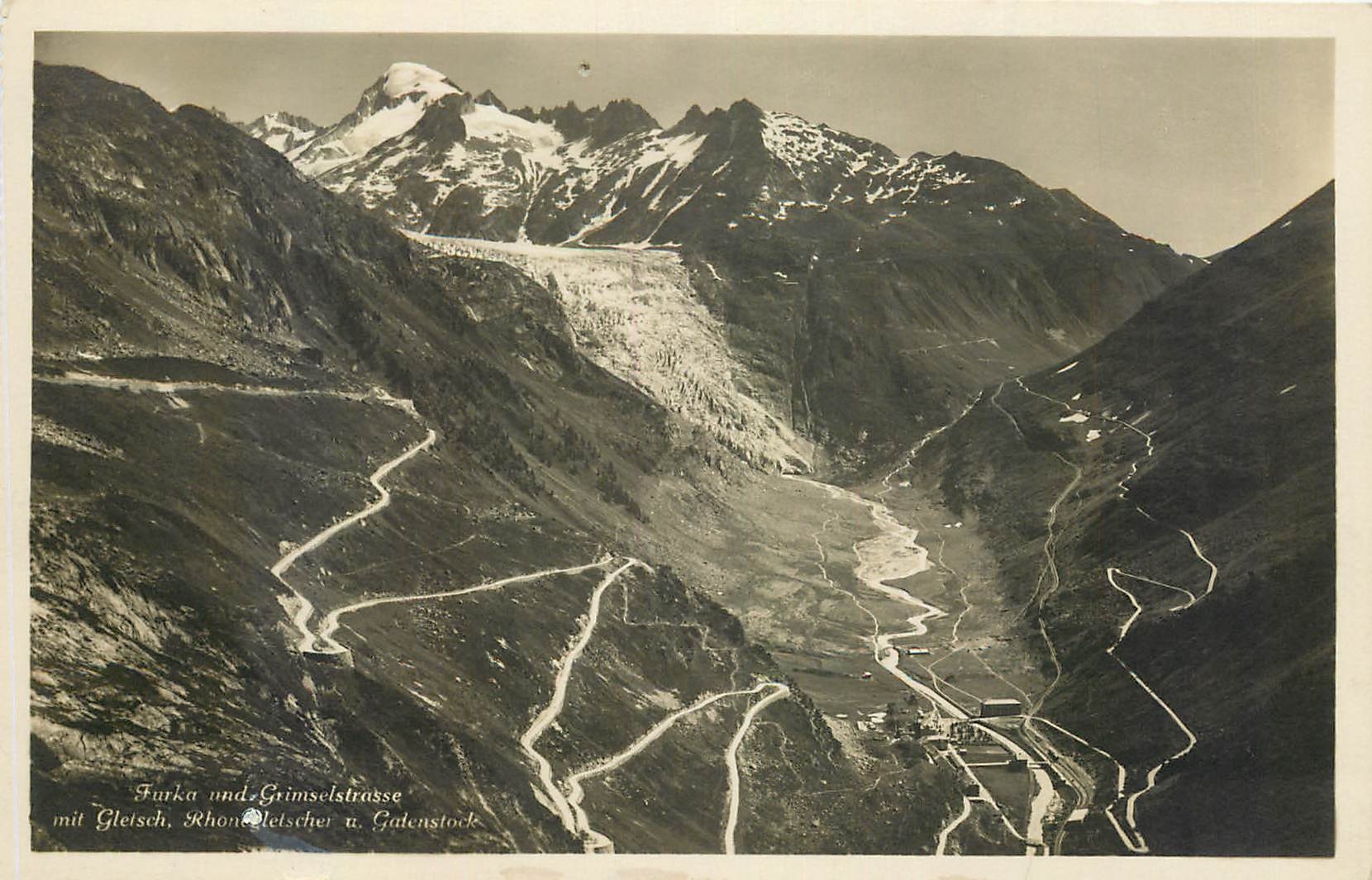CPA Furka und Grimselstrabe mit Gletsch Rhonegletscher und Galenstock