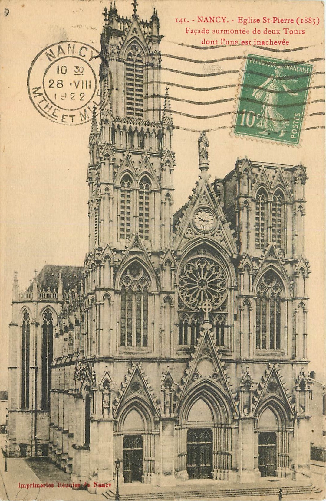 CPA Nancy Eglise St Pierre 1885 Facade surmontee de deux Tours dont l'une est inachevee