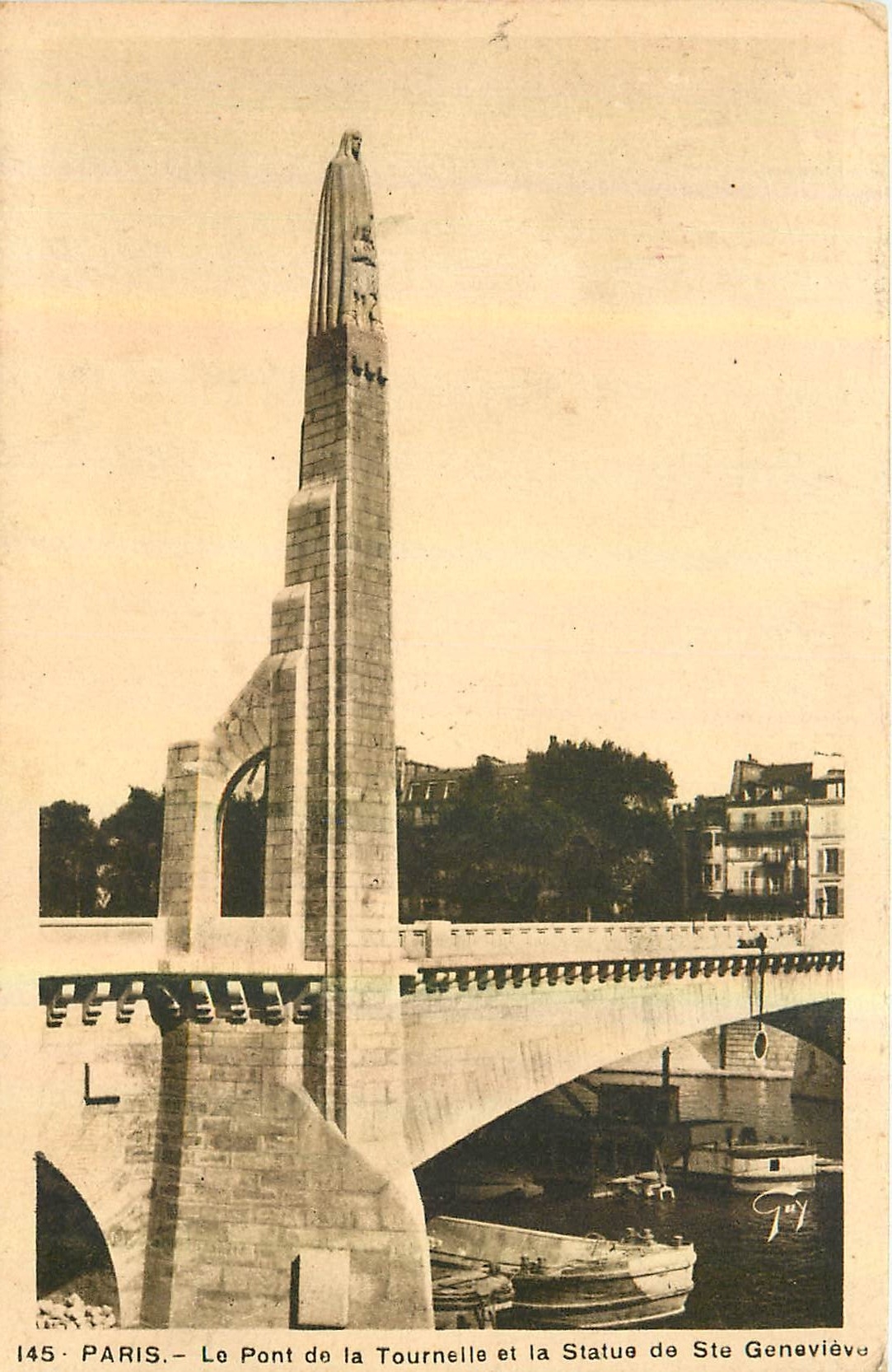 CPA Paris le Pont de la Tournelle et la Statue de Ste Genevieve
