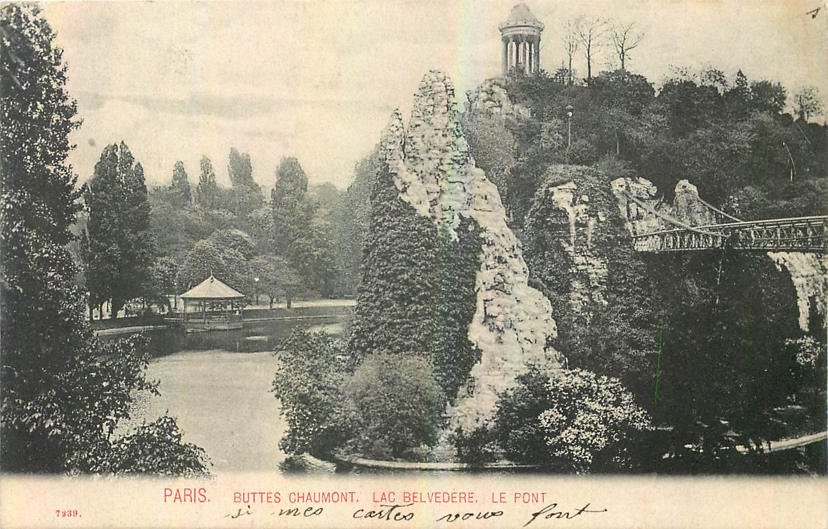 CPA Paris Buttes Chaumont Lac Belvedere le Pont